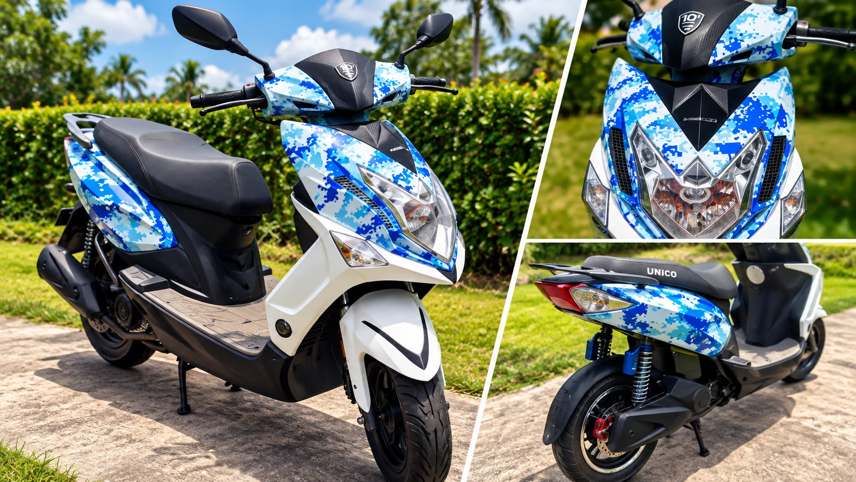 Scooter con wrap camuflaje azul digital